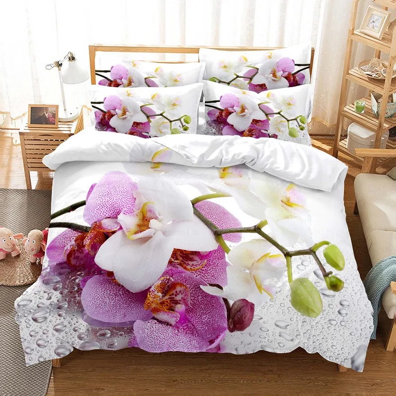 Linen Duvet Cover - ดอกไม้ชุดเครื่องนอนผ้านวมชุด3d เครื่องนอนการพิมพ์ดิจิตอลผ้าปูที่นอน Queen Size ชุดเครื่องนอนแฟชั่นการออกแบบ