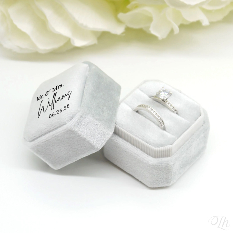 Velvet Jewelry Box - ส่วนบุคคลงานแต่งงานกล่องแหวนสแควร์กํามะหยี่แหวนกล่องแหวนคู่กล่องงานแต่งงานที่กําหนดเองกล่องแหวนหมั้นกล่อง